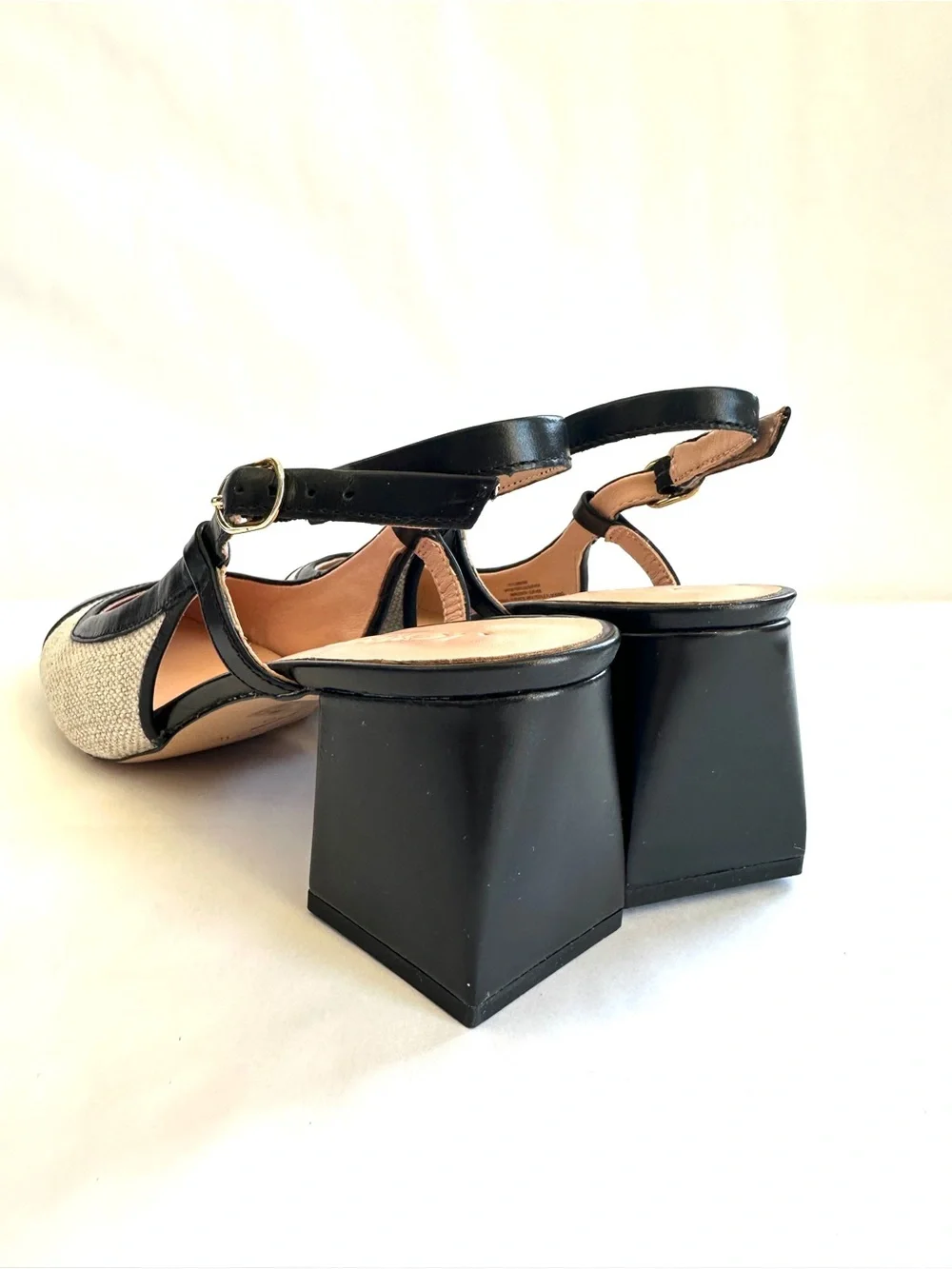 J.CREW MILLIE CAP-TOE ITALIAN LINEN/LEATHER BLOCK HEEL SLING BACK SHOES NEW Sz10